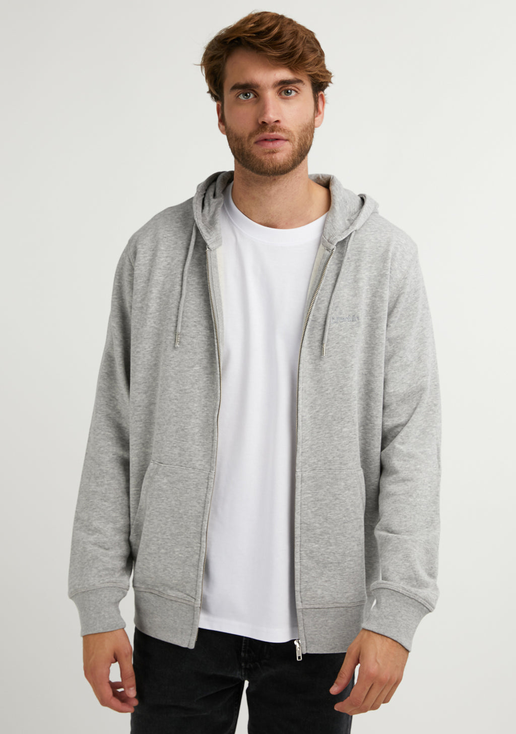 Embroidery  Logo Zip Hoodie Grey